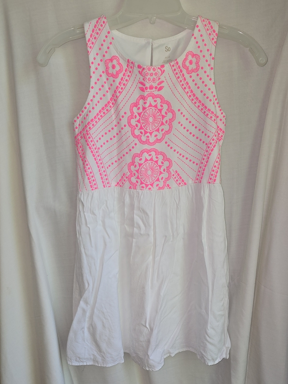 SO White and Pink Sleeveless Embroidered Tank Dress